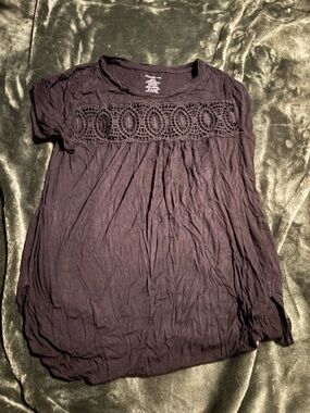 George Black Short-Sleeve Top with Crochet Yoke